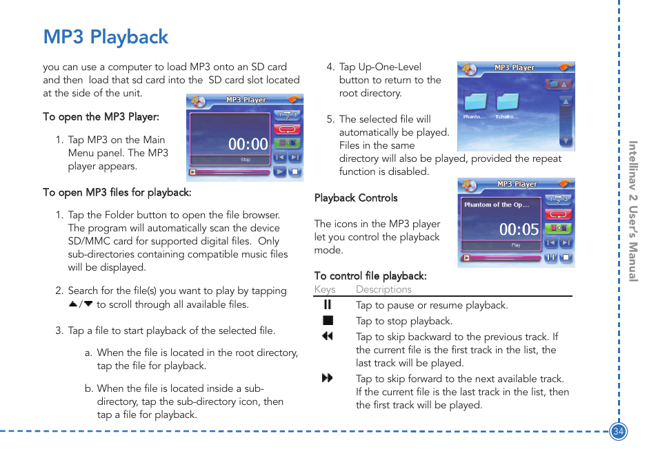 Mp3 playback | Intellinav 2 User Manual | Page 36 / 52