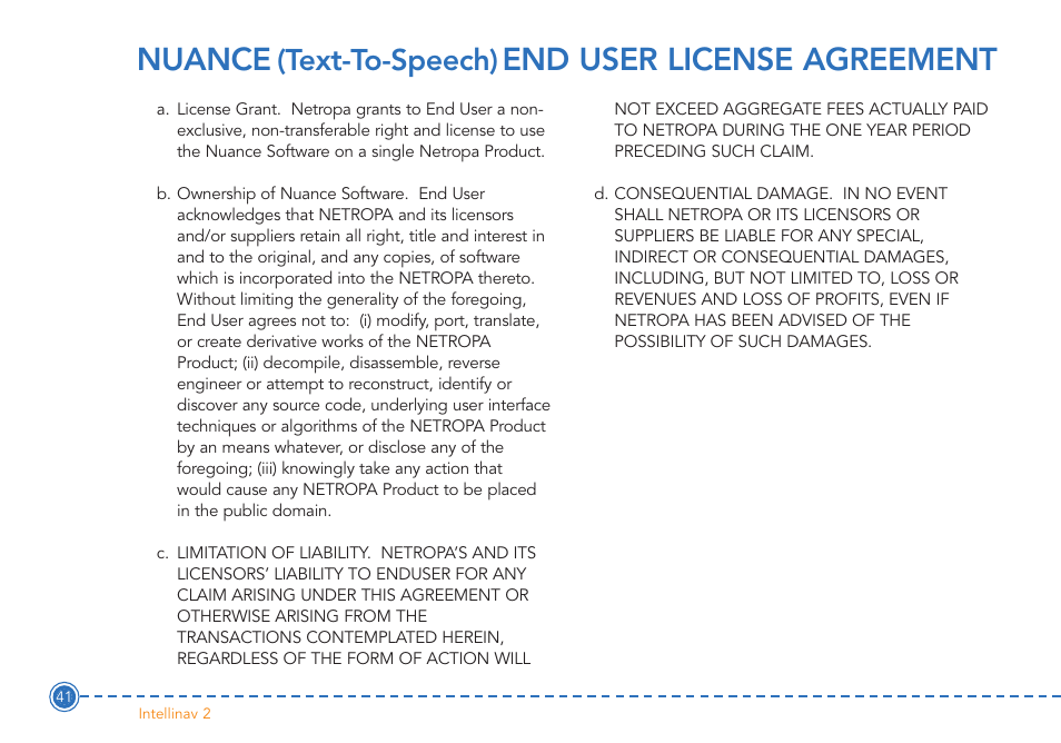 Nuance, End user license agreement, Text-to-speech) | Intellinav 2 User Manual | Page 43 / 52