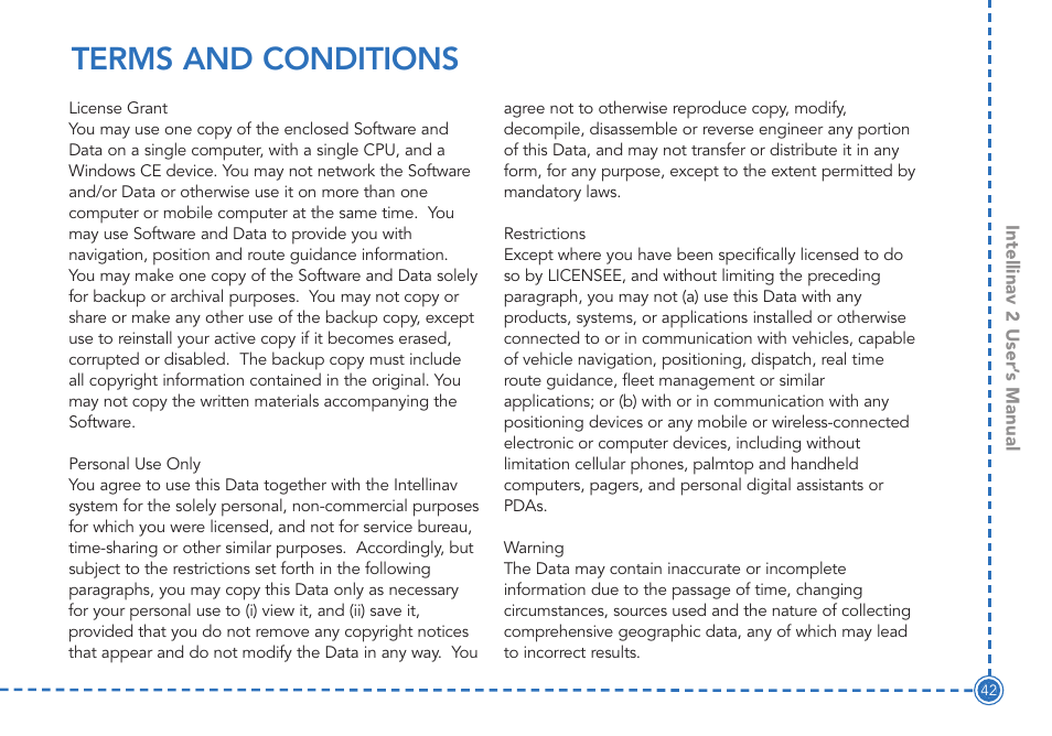 Terms and conditions | Intellinav 2 User Manual | Page 44 / 52