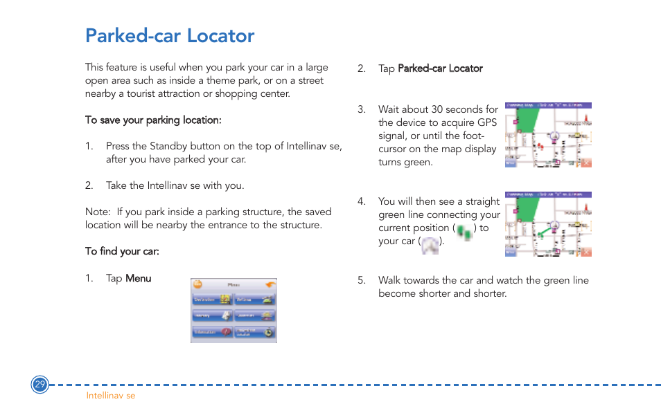 Parked-car locator | Intellinav SE User Manual | Page 31 / 60