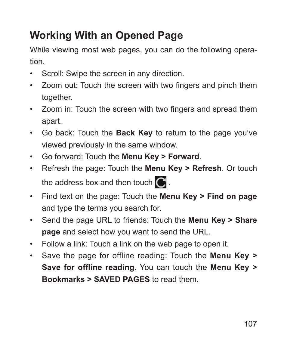 Working with an opened page | ZTE Blade 3 User Manual | Page 107 / 179