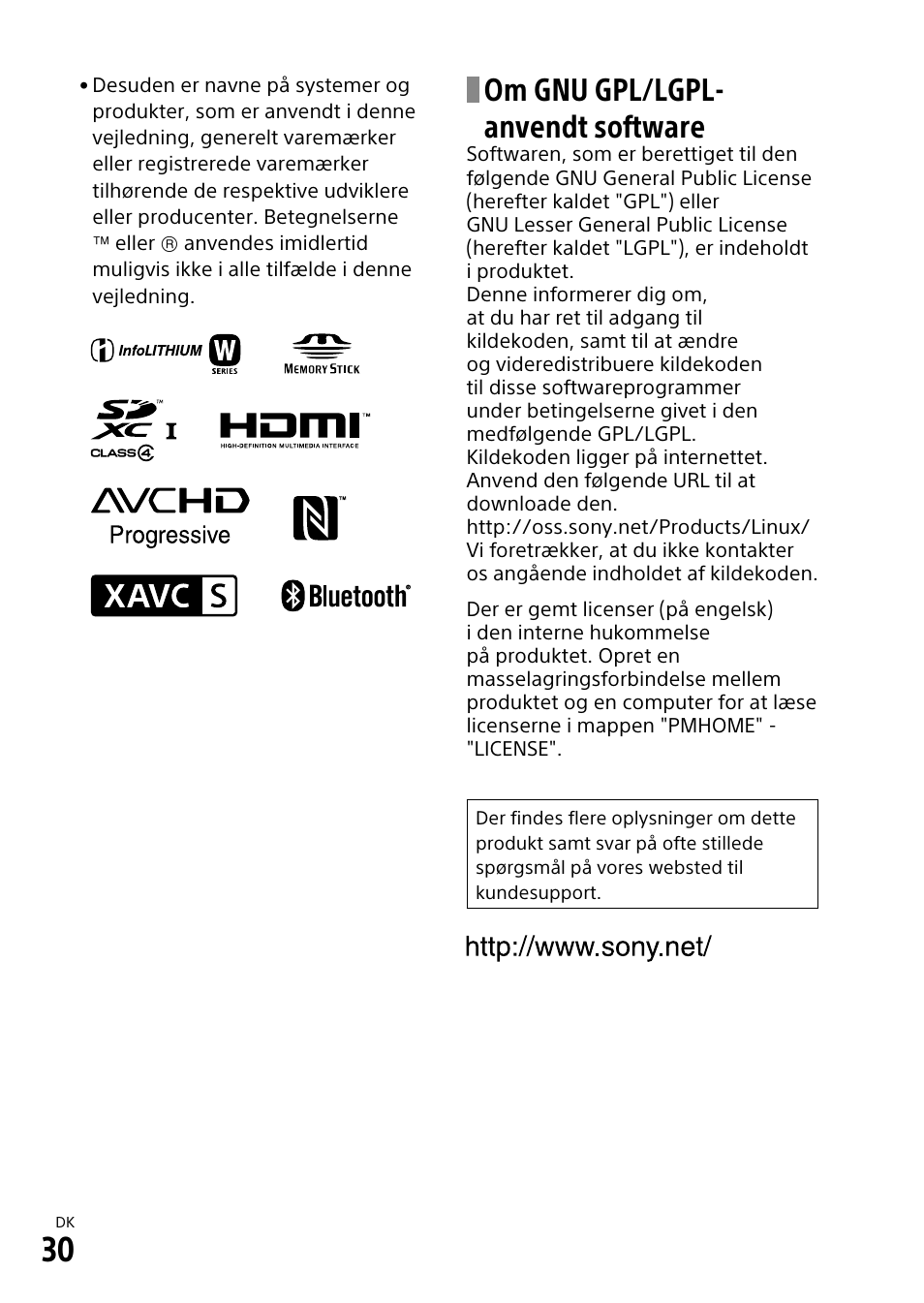 Om gnu gpl/lgpl- anvendt software | Sony α6500 ILCE-6500 User Manual | Page 506 / 507
