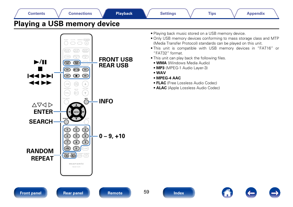 Playing a usb memory device | Marantz M-CR610 User Manual | Page 59 / 132