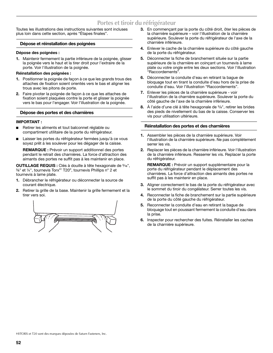 Portes et tiroir du réfrigérateur | Maytag MFX2570AEM User Manual | Page 52 / 70