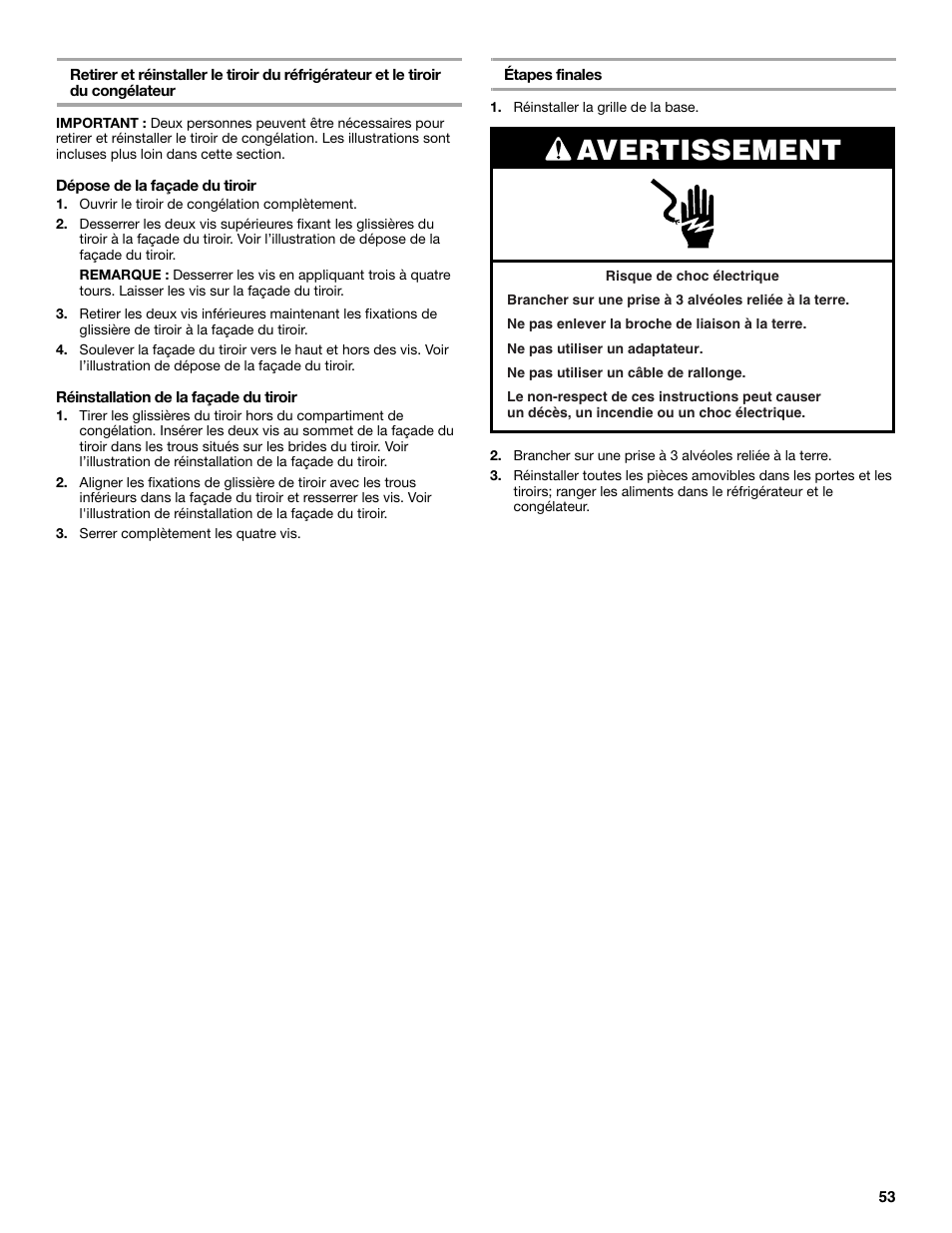 Avertissement | Maytag MFX2570AEM User Manual | Page 53 / 70