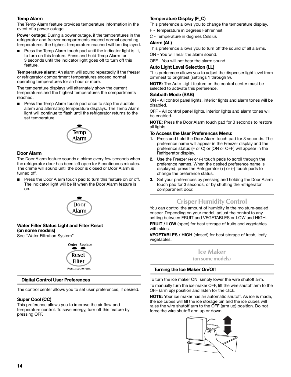 Crisper humidity control, Ice maker | Maytag MBF2562HEW User Manual | Page 14 / 66