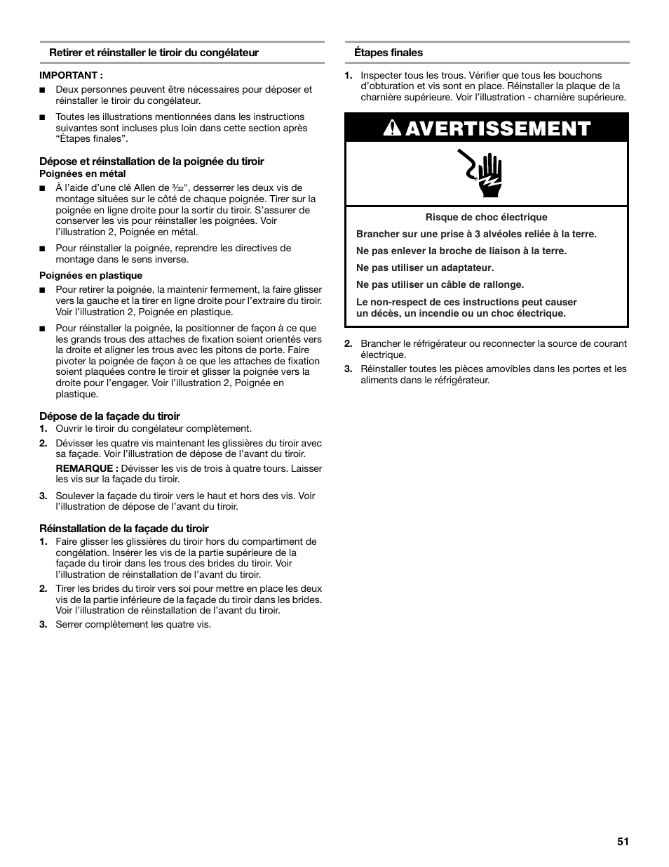 Avertissement | Maytag MBF2562HEW User Manual | Page 51 / 66