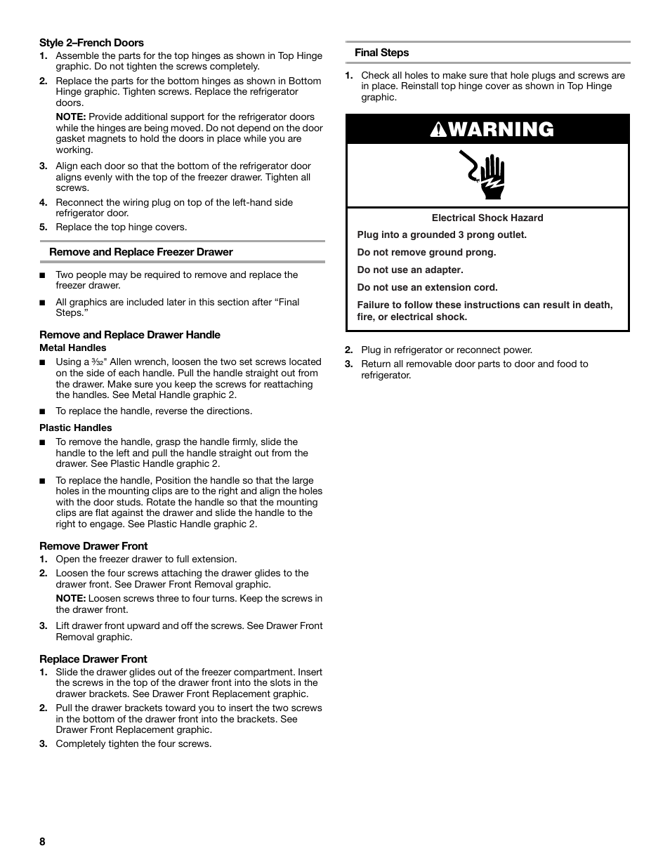 Warning | Maytag MBF2562HEW User Manual | Page 8 / 66