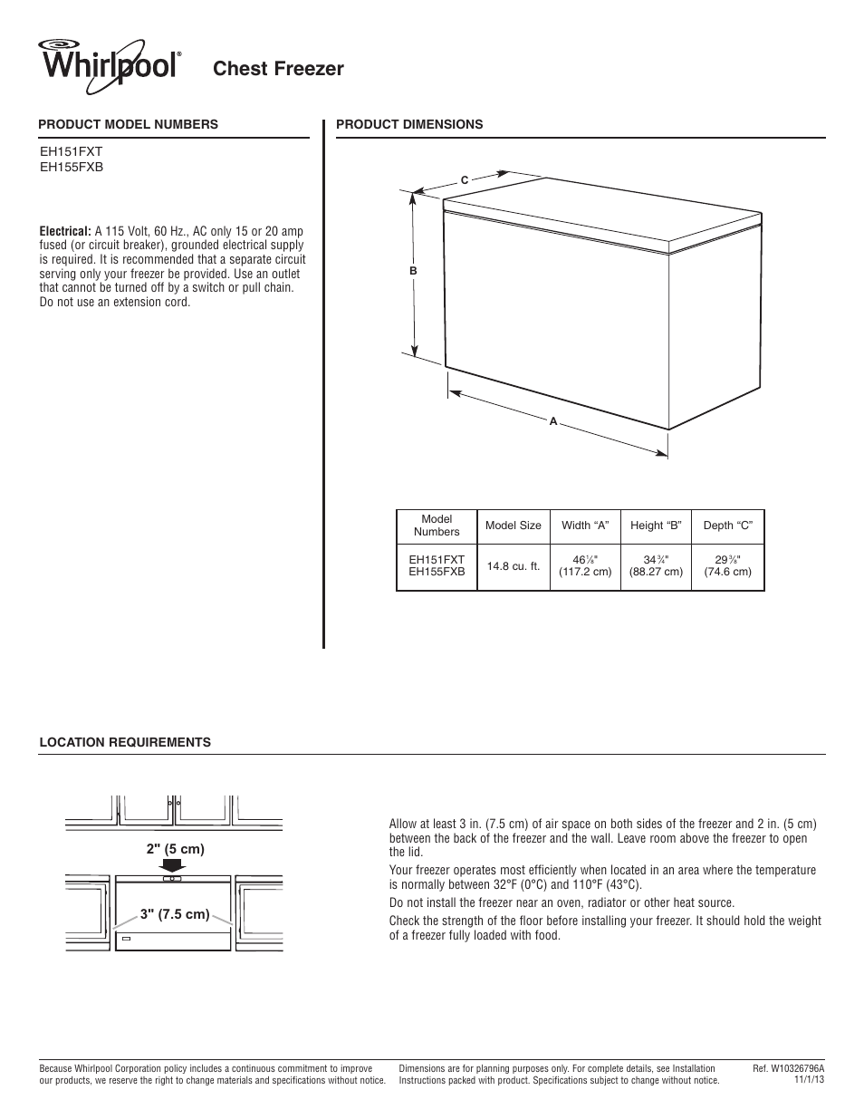 Maytag EH151FXTQ Dimension Guide User Manual | 1 page