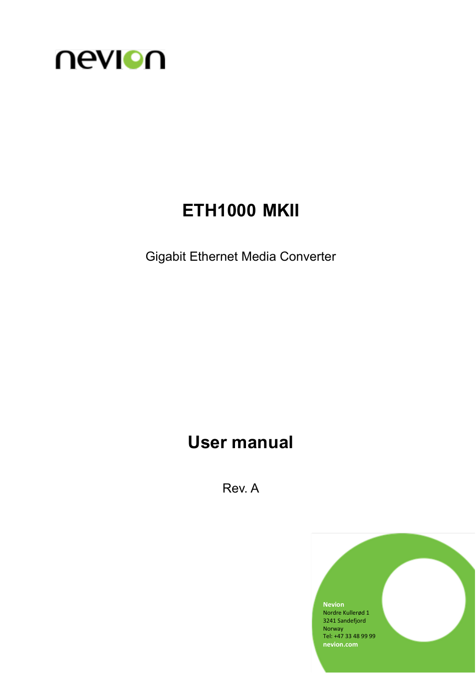 Nevion ETH1000-MKII User Manual | 15 pages