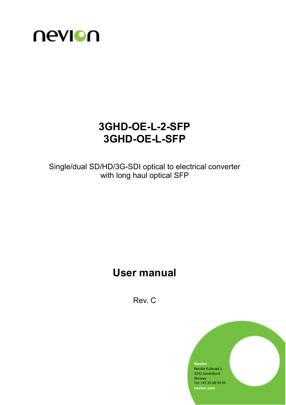 Nevion 3GHD-OE-L-2-SFP User Manual | 29 pages