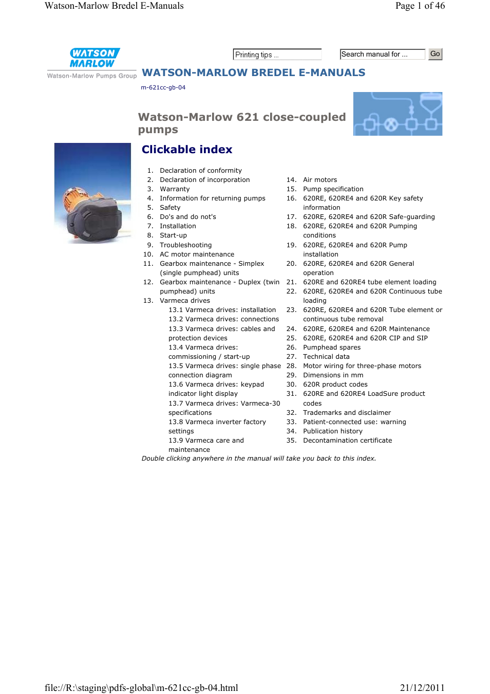 Watson-Marlow 621CC User Manual | 46 pages