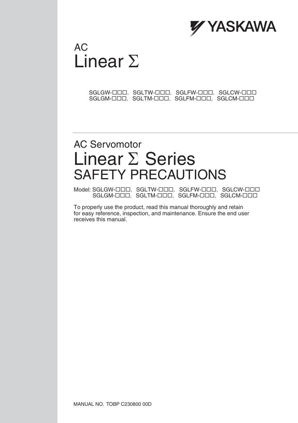 Yaskawa AC Servomotor Linear (Sigma) Series User Manual | 13 pages