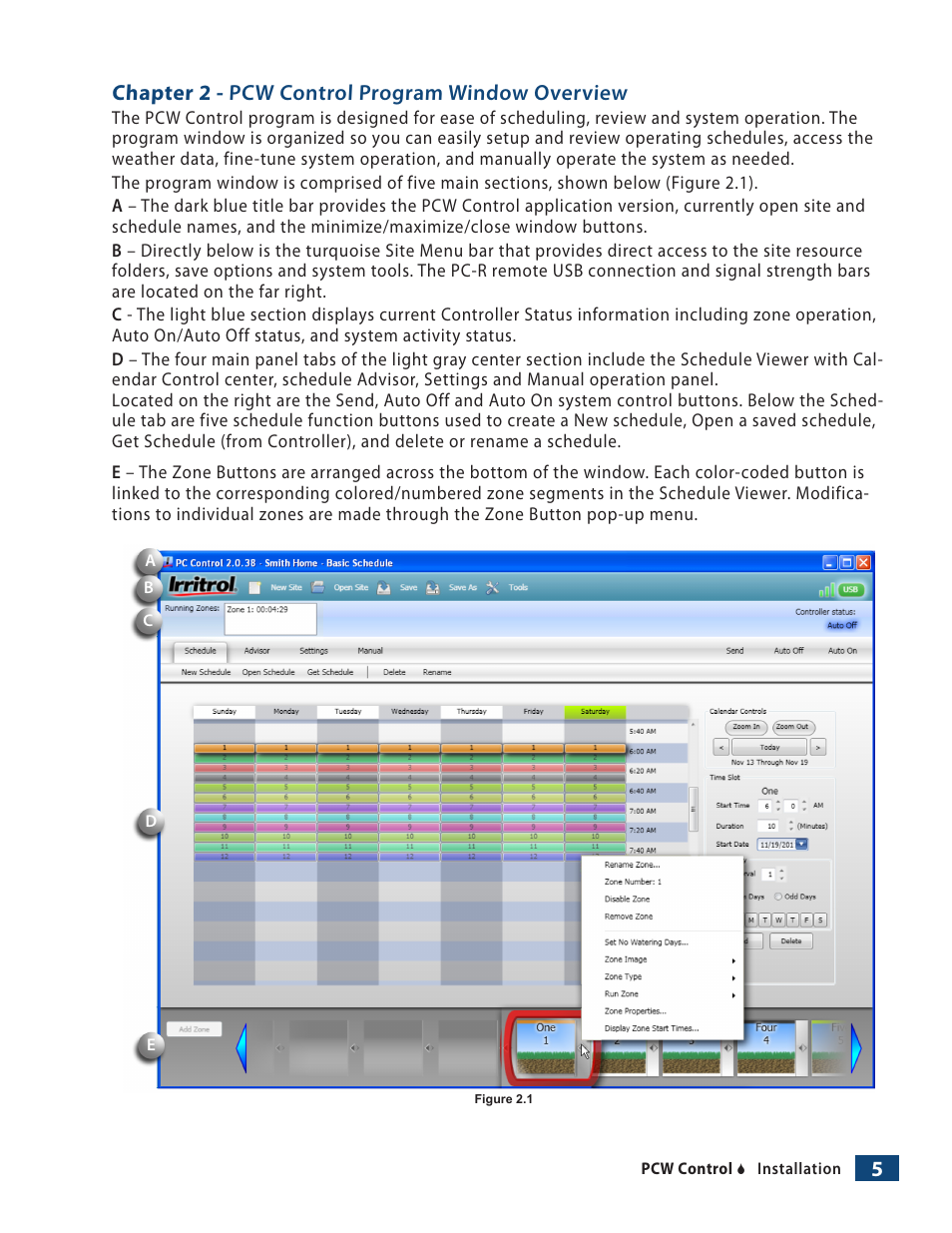 5chapter 2 - pcw control program window overview | Irritrol PCW Control User Manual | Page 7 / 33