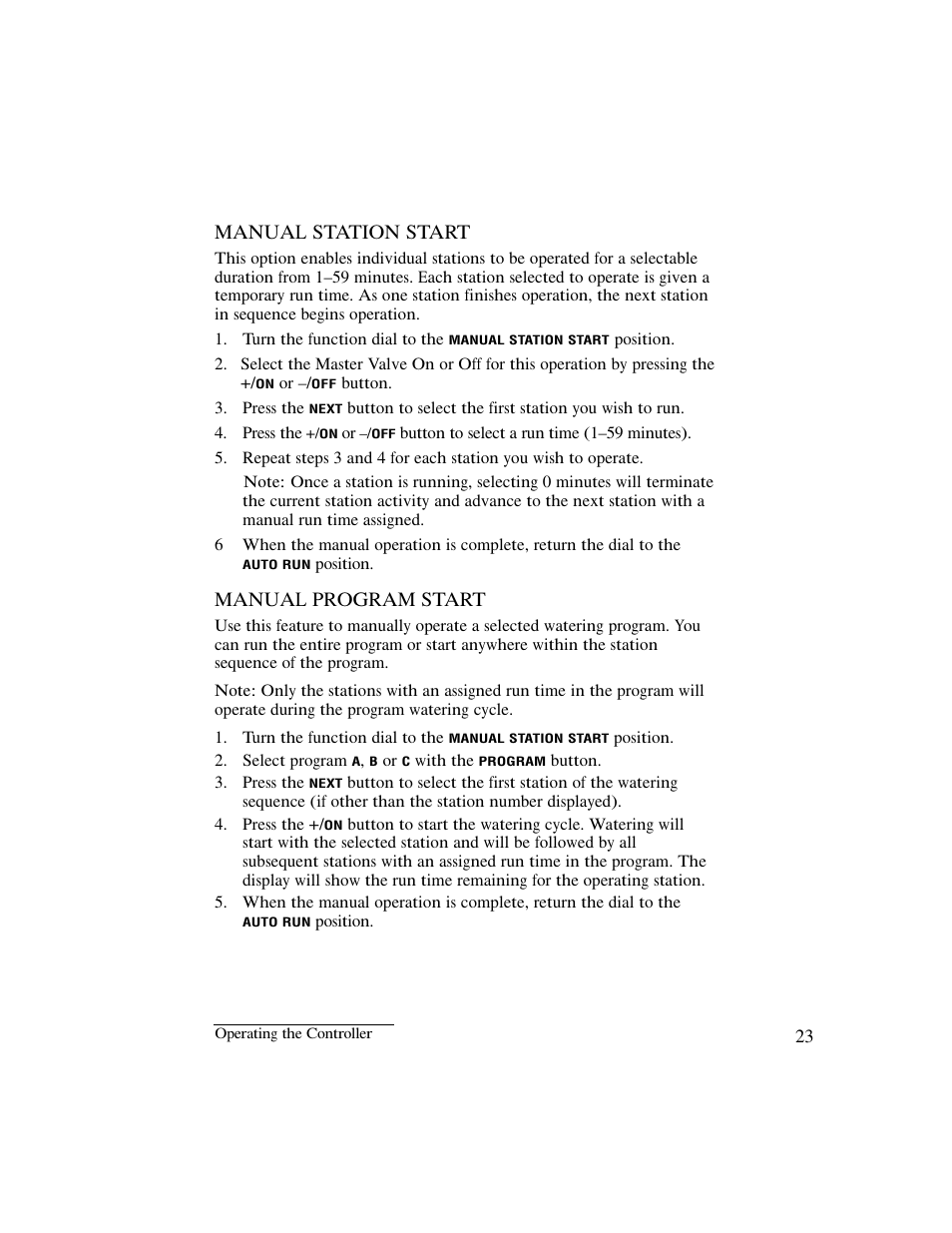 Manual station start, Manual program start | Irritrol IBOC-Plus User Manual | Page 25 / 28