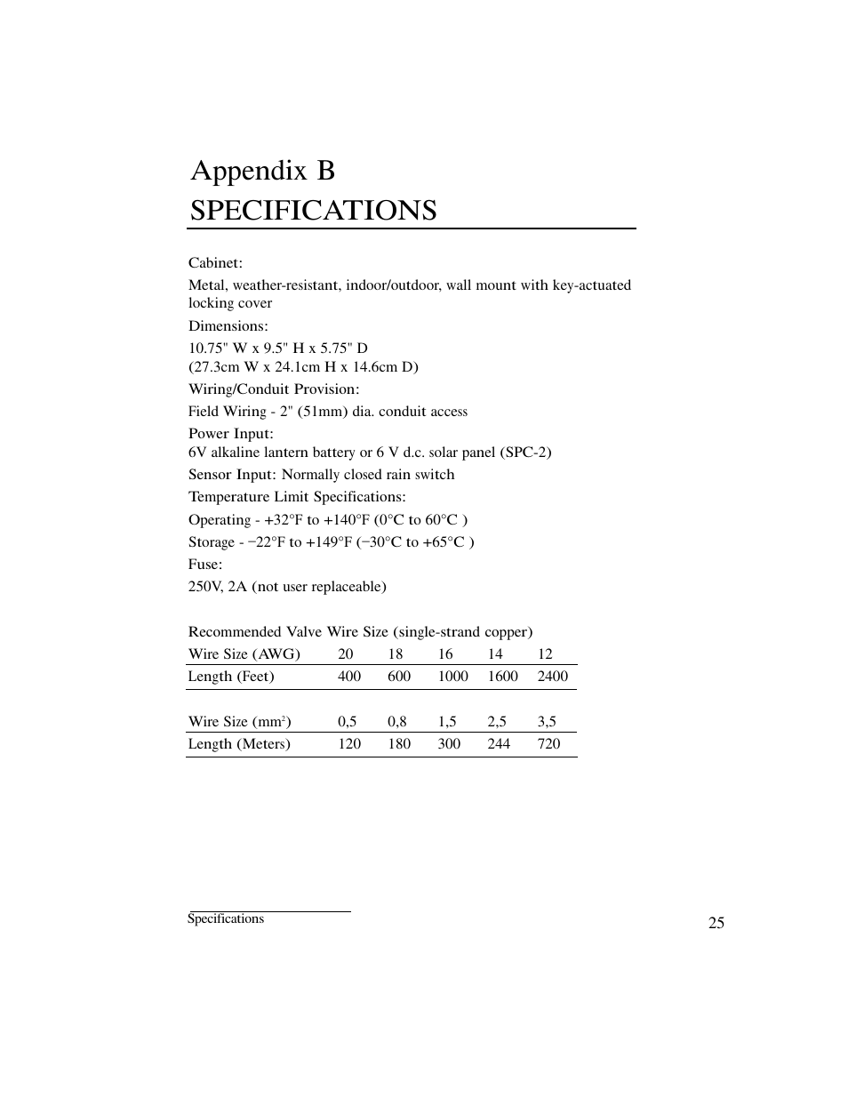 Appendix b specifications | Irritrol IBOC-Plus User Manual | Page 27 / 28