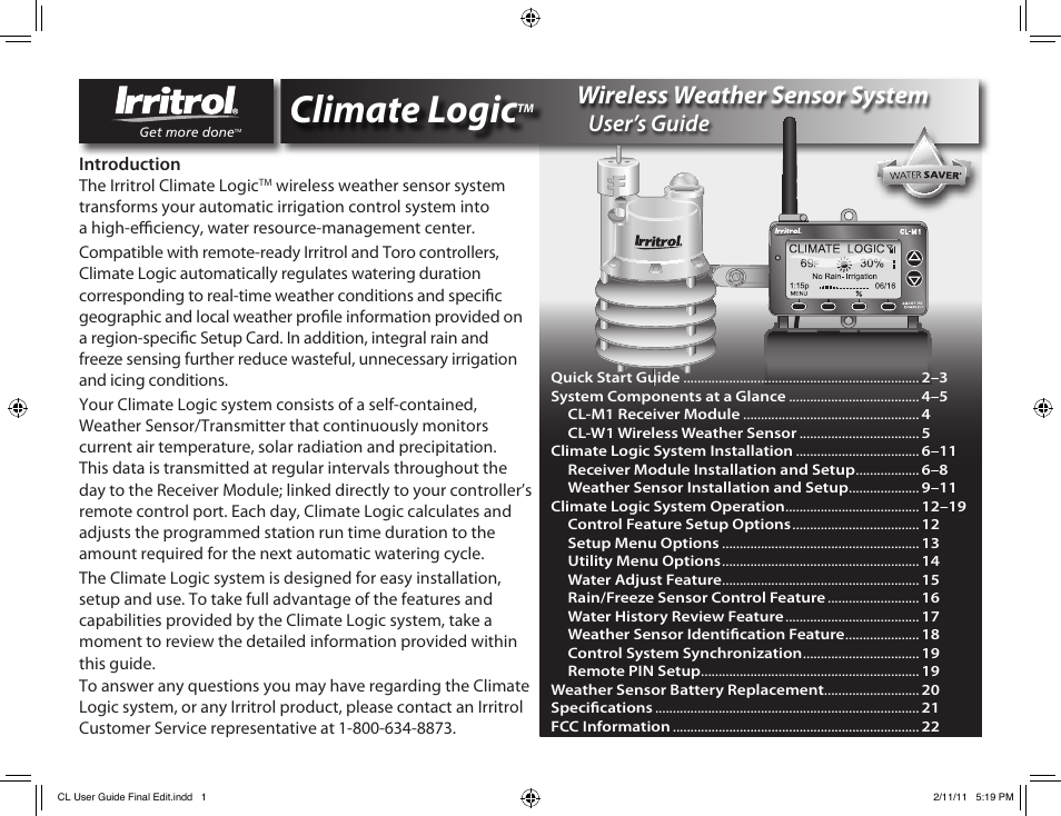 Irritrol Climate Logic User Manual | 24 pages