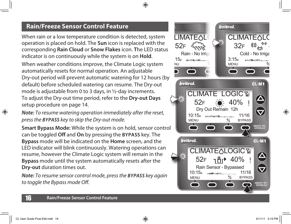 Climate logic, Climate logic 52, 40% climate logic | Rain/freeze sensor control feature | Irritrol Climate Logic User Manual | Page 16 / 24