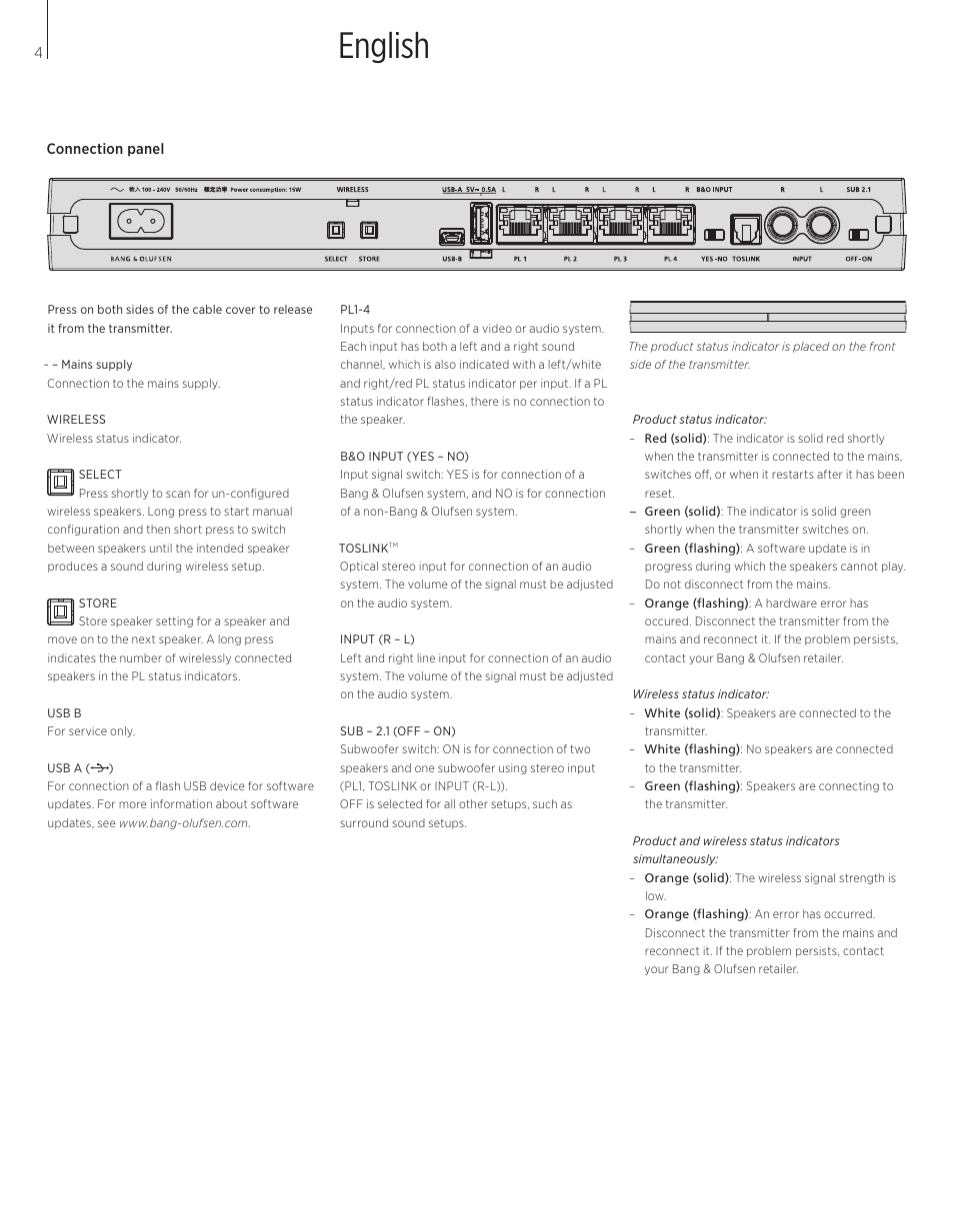 English | Bang & Olufsen BeoLab Transmitter 1 User Guide User Manual | Page 4 / 84