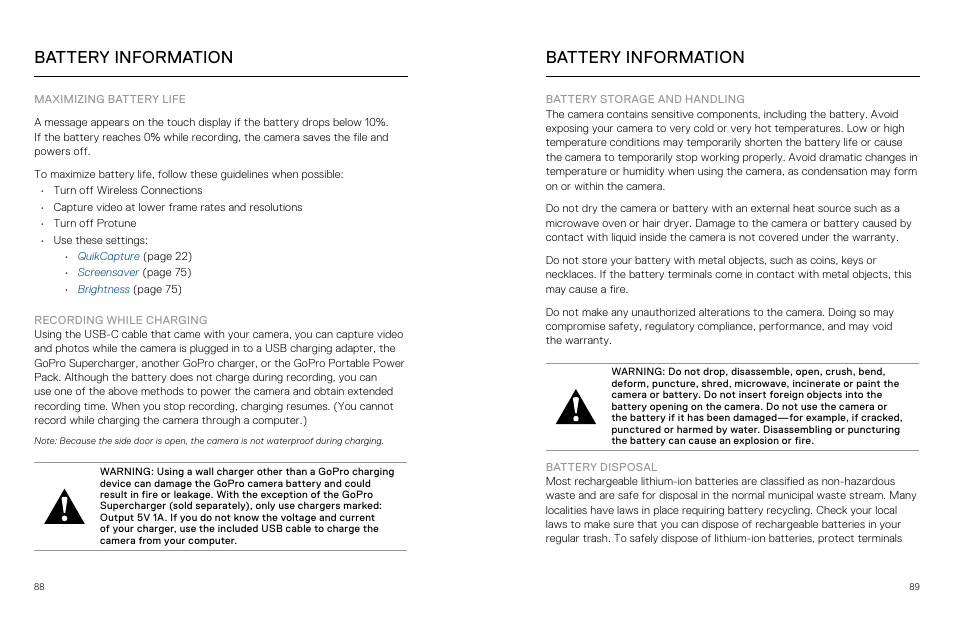 Battery information | GoPro Hero 5 Black User Manual | Page 45 / 47