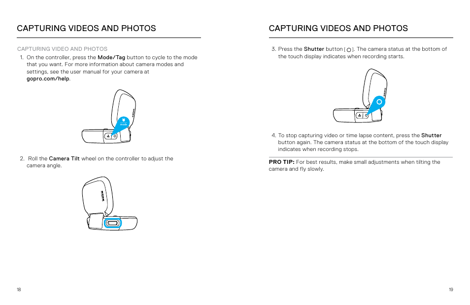 Capturing video and photos, Capturing videos and photos | GoPro Karma User Manual | Page 10 / 17