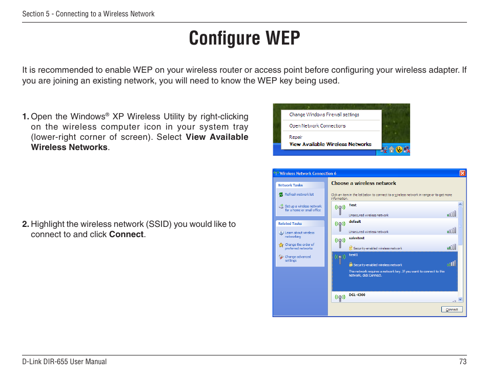 Configure wep | D-Link DIR-655 User Manual | Page 73 / 96