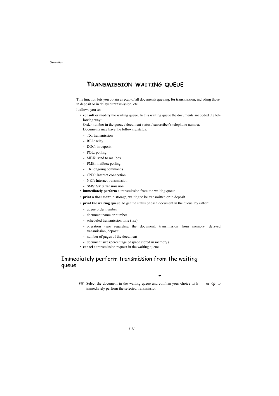 Transmission waiting queue, P. 5-11, Ransmission | Waiting, Queue | TA Triumph-Adler MFP 980 User Manual | Page 78 / 125