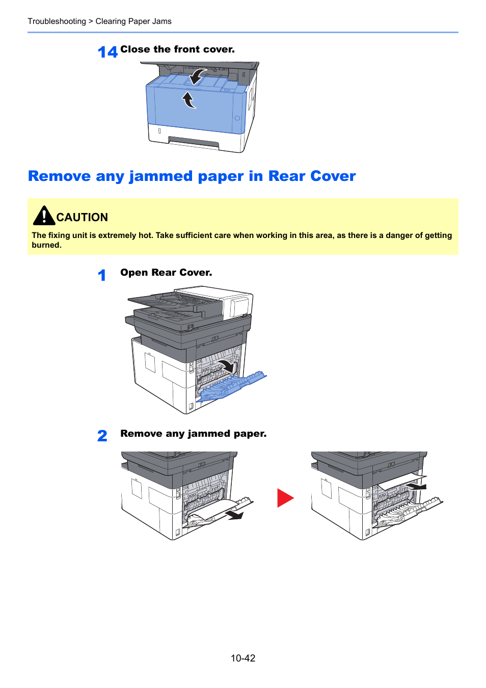 Remove any jammed paper in rear cover, Remove any jammed paper in rear cover -42 | Kyocera Ecosys m2040dn User Manual | Page 366 / 410
