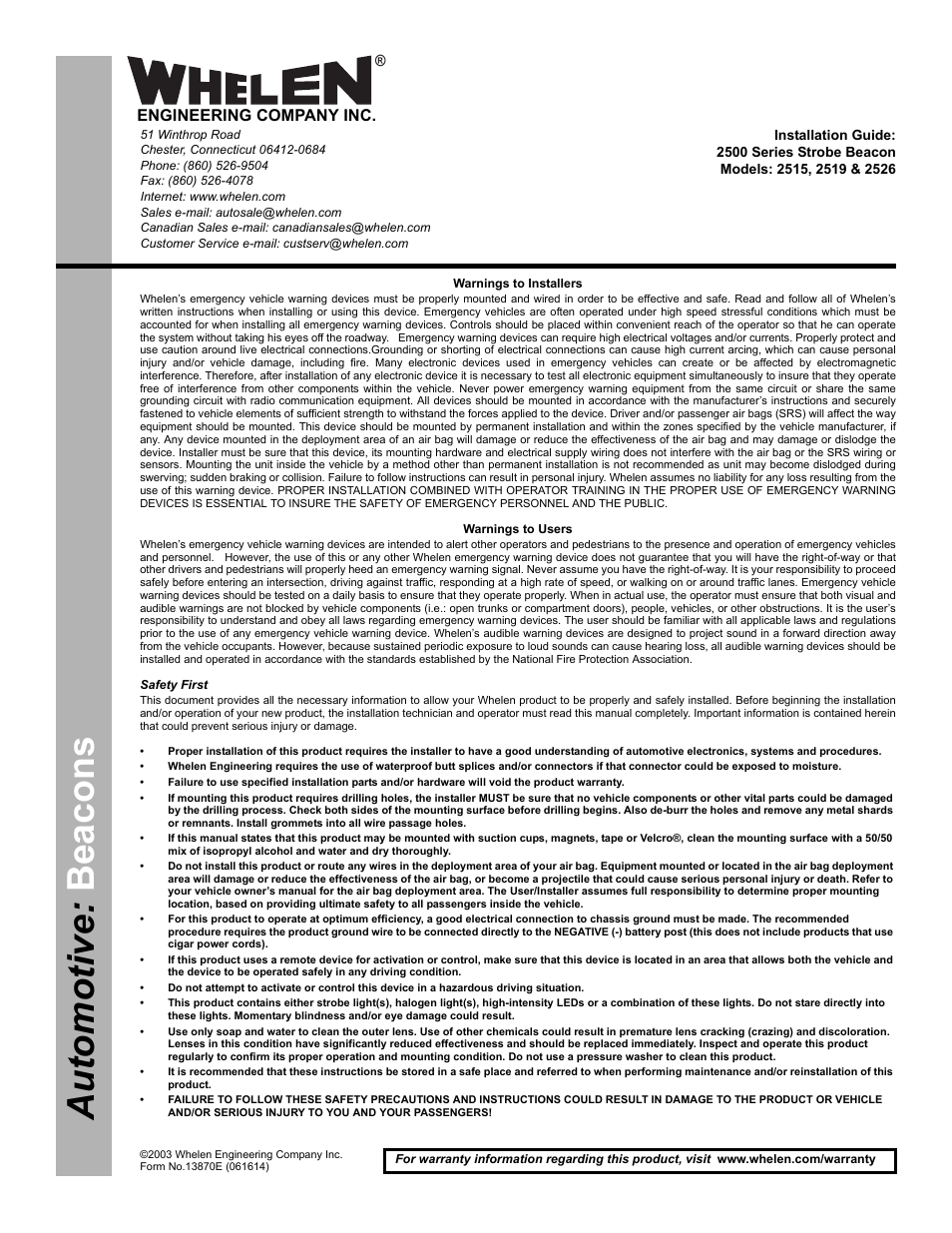 Whelen 2519LPA User Manual | 4 pages