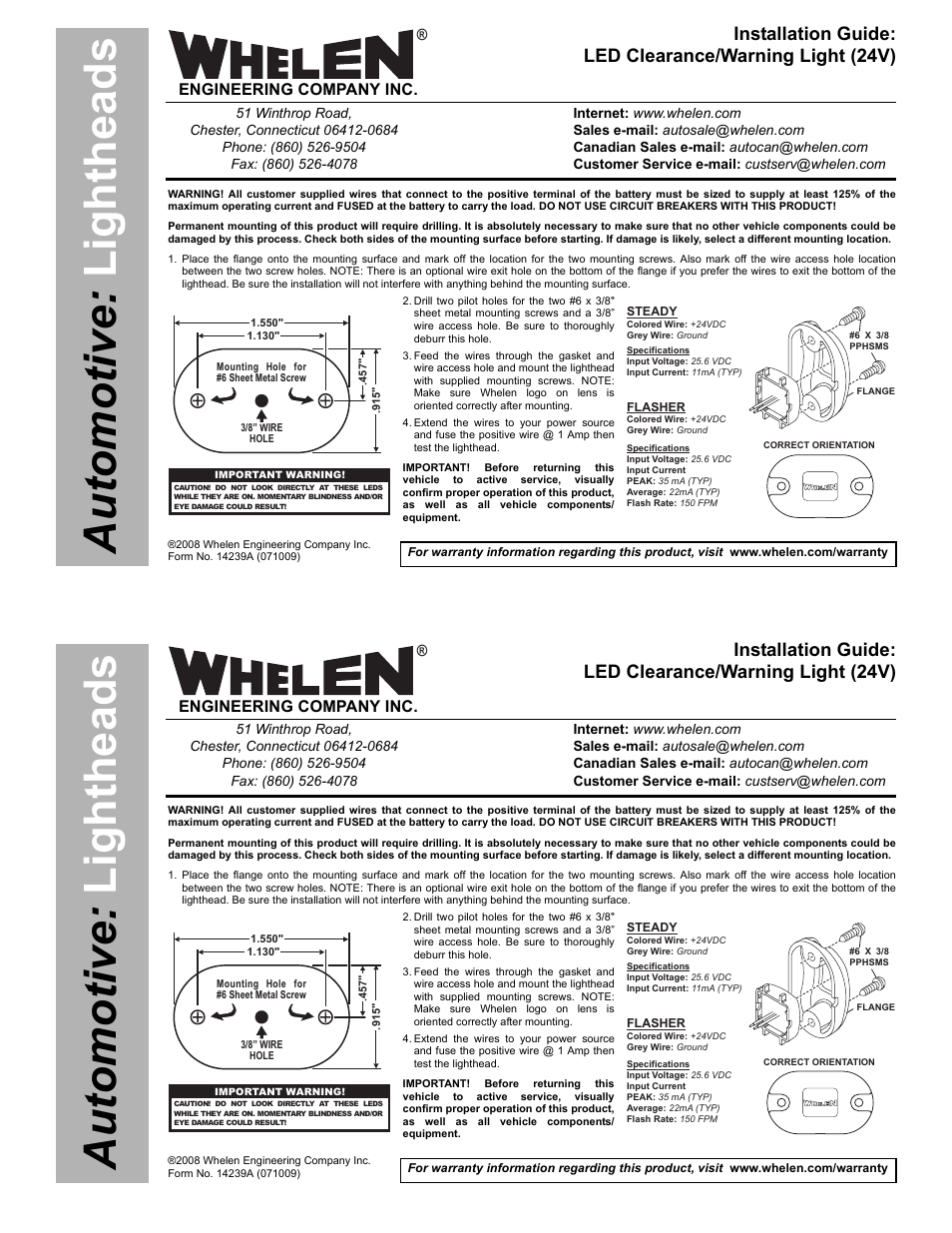 Whelen 0SU0EDCR User Manual | 2 pages