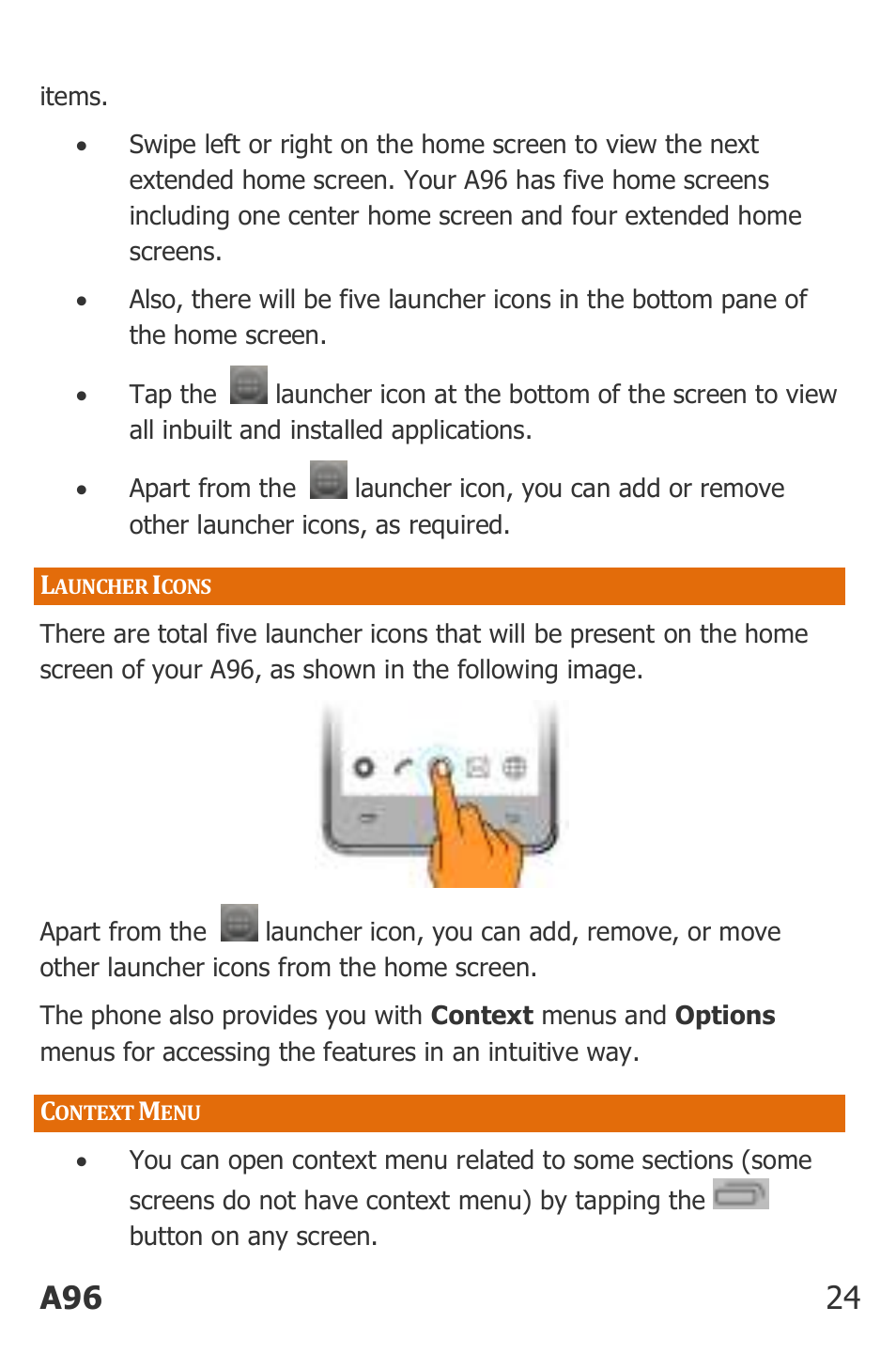 Auncher, Cons, Ontext | A96 24 | Micromax Canvas Power User Manual | Page 24 / 56