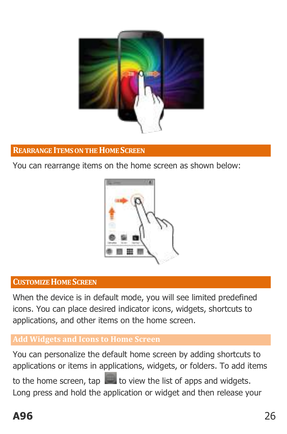 Earrange, Tems on the, Creen | Ustomize, A96 26 | Micromax Canvas Power User Manual | Page 26 / 56