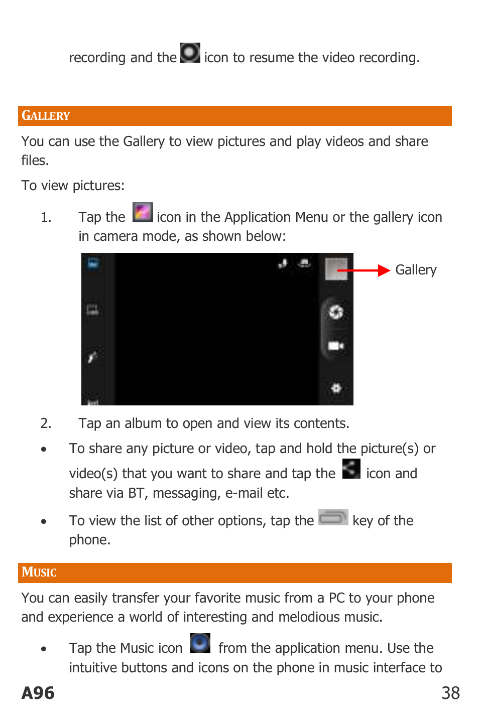 Allery, Usic, A96 38 | Micromax Canvas Power User Manual | Page 38 / 56