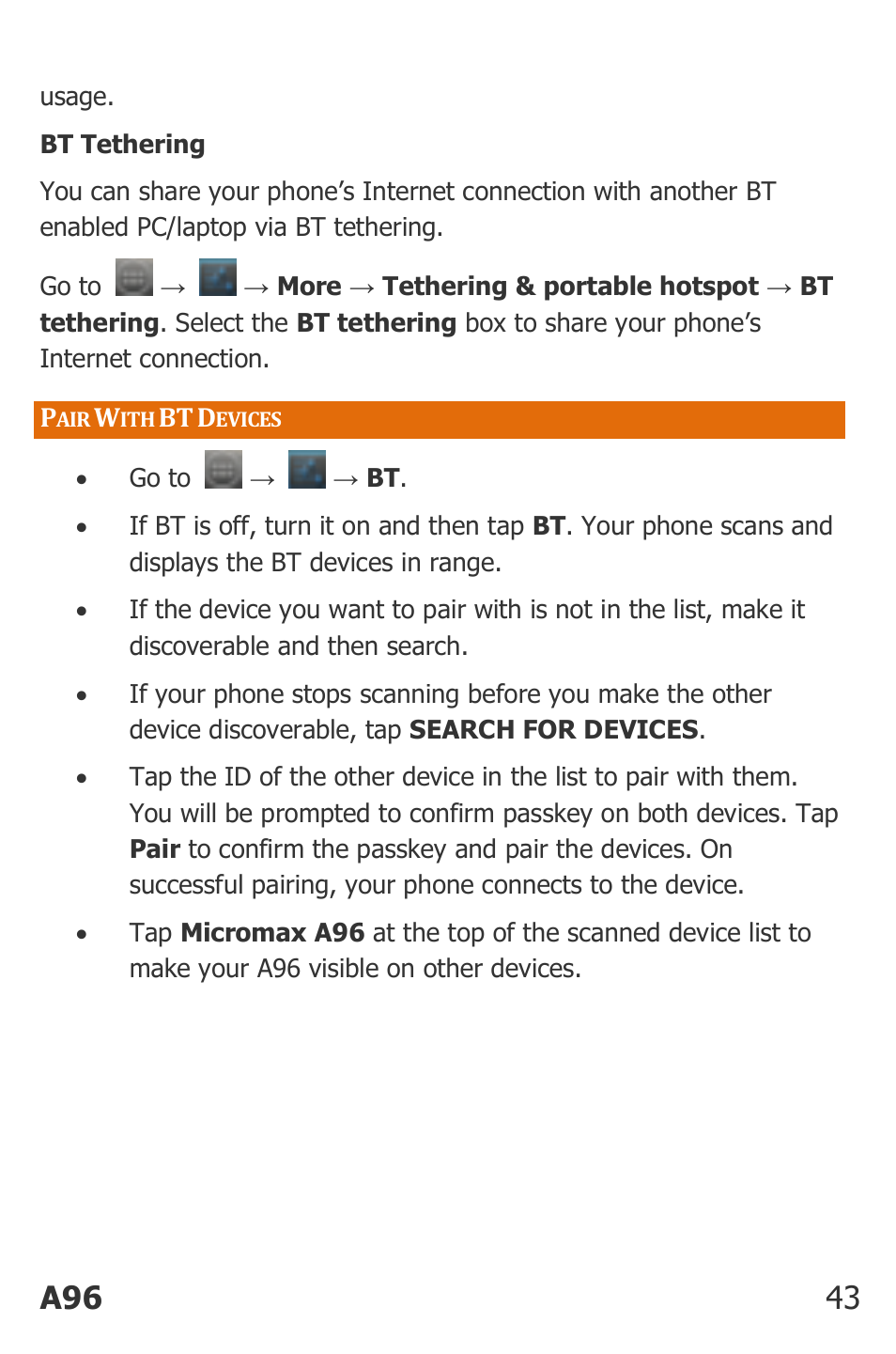 Evices, A96 43 | Micromax Canvas Power User Manual | Page 43 / 56