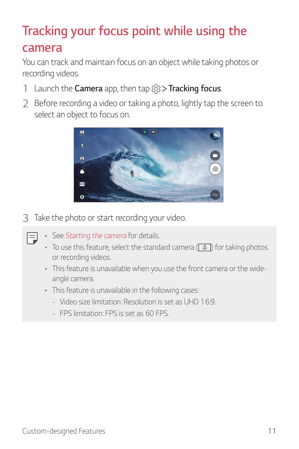 Tracking your focus point while using the camera | LG G6 H872 User Manual | Page 12 / 183