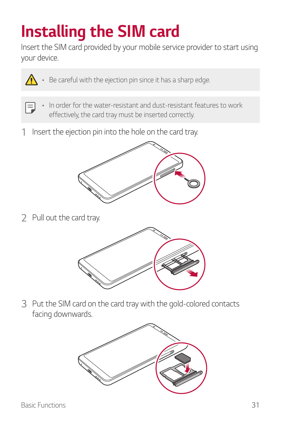 Installing the sim card | LG G6 H872 User Manual | Page 32 / 183