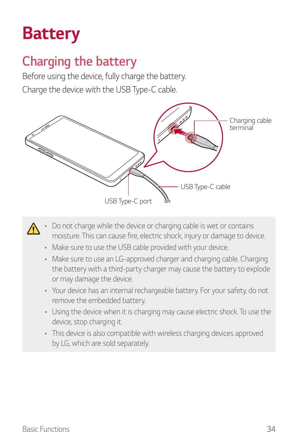 Battery, Charging the battery | LG G6 H872 User Manual | Page 35 / 183