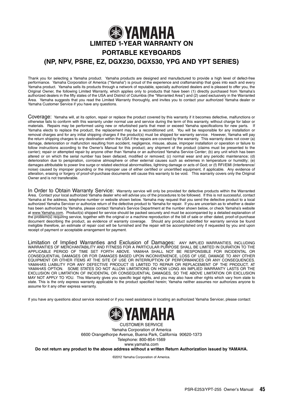 Yamaha PSR-E253 User Manual | Page 45 / 48