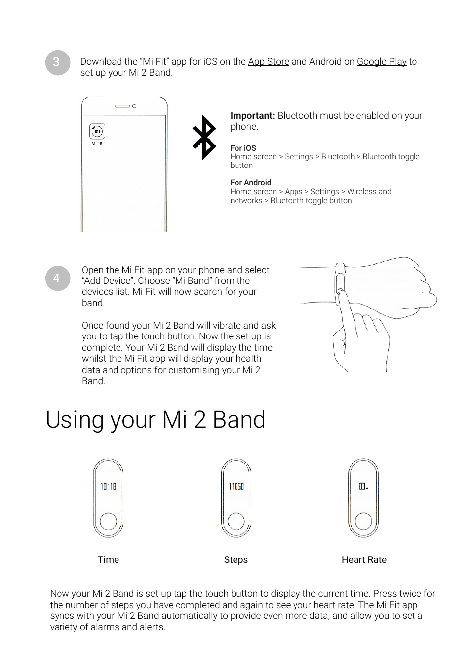 Using your mi 2 band | Xiaomi Mi Band 2 User Manual | Page 3 / 4