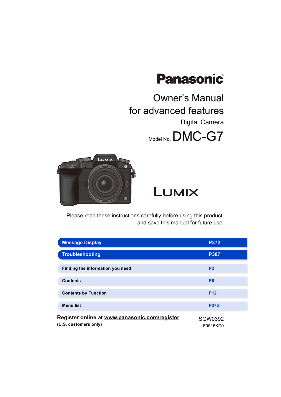 Panasonic Lumix DMC-G7 body User Manual | 411 pages