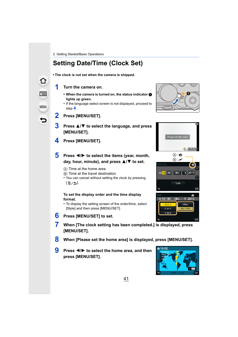 Setting date/time (clock set), P41), Atus indicator | On/off switch | Panasonic Lumix DMC-G7 body User Manual | Page 41 / 411