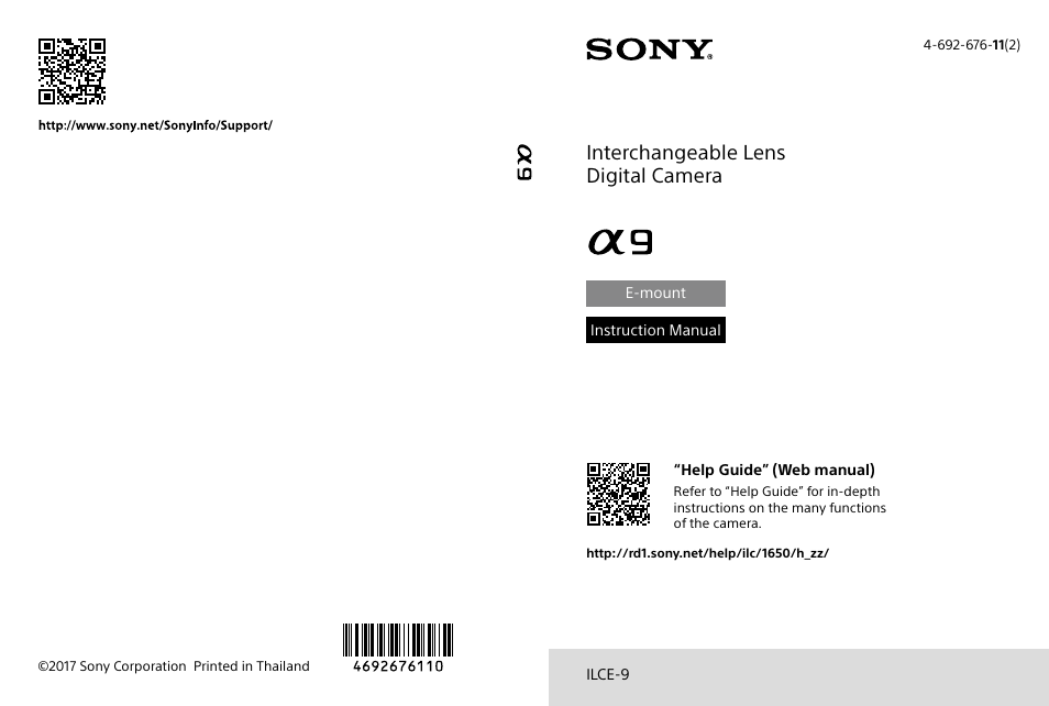 Sony Alpha 9 User Manual | 263 pages