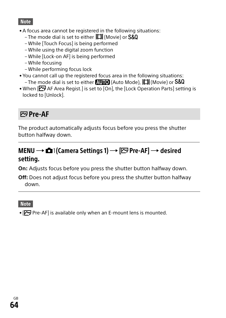 Pre-af | Sony Alpha 9 User Manual | Page 64 / 263