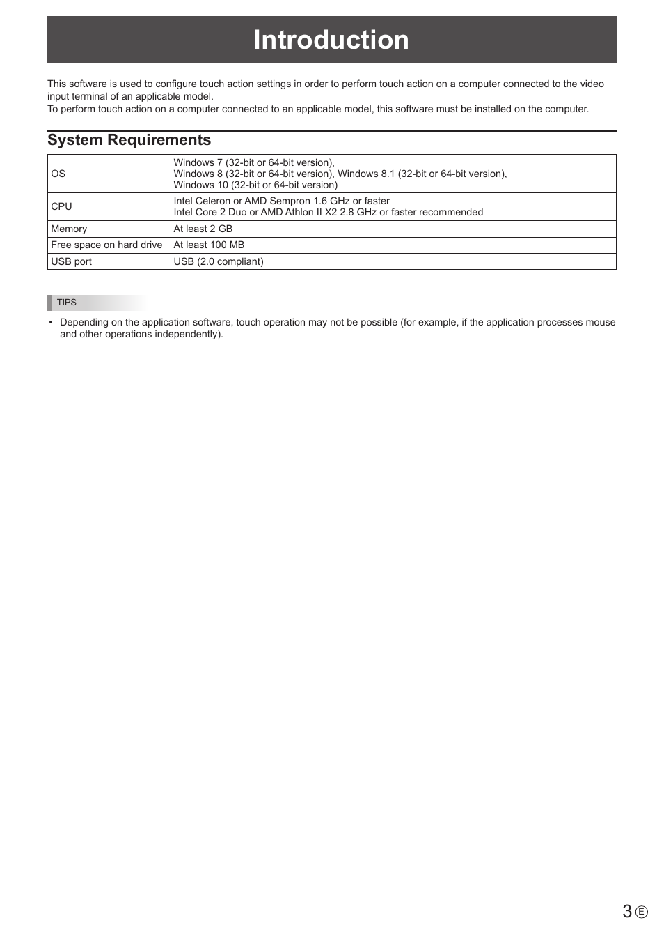 Introduction, System requirements | Sharp PN-60TW3 User Manual | Page 3 / 9