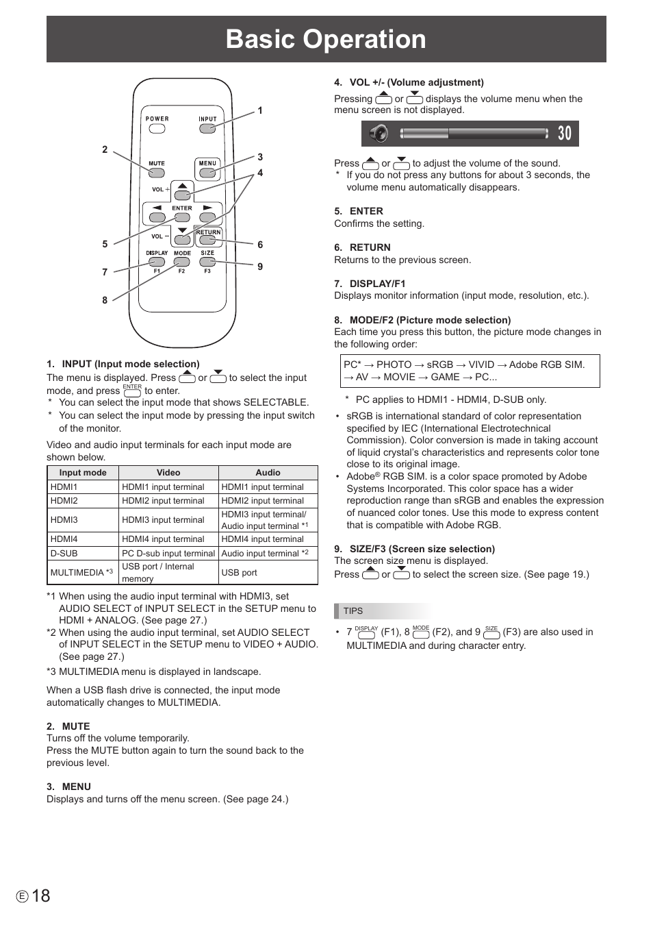 Basic operation | Sharp PN-H801 User Manual | Page 18 / 53