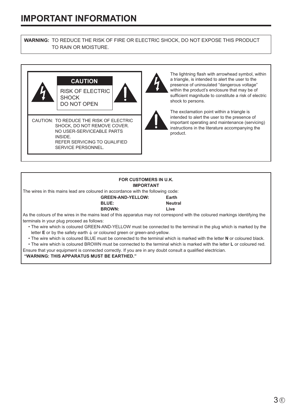 Important information, Caution | Sharp PN-H801 User Manual | Page 3 / 53