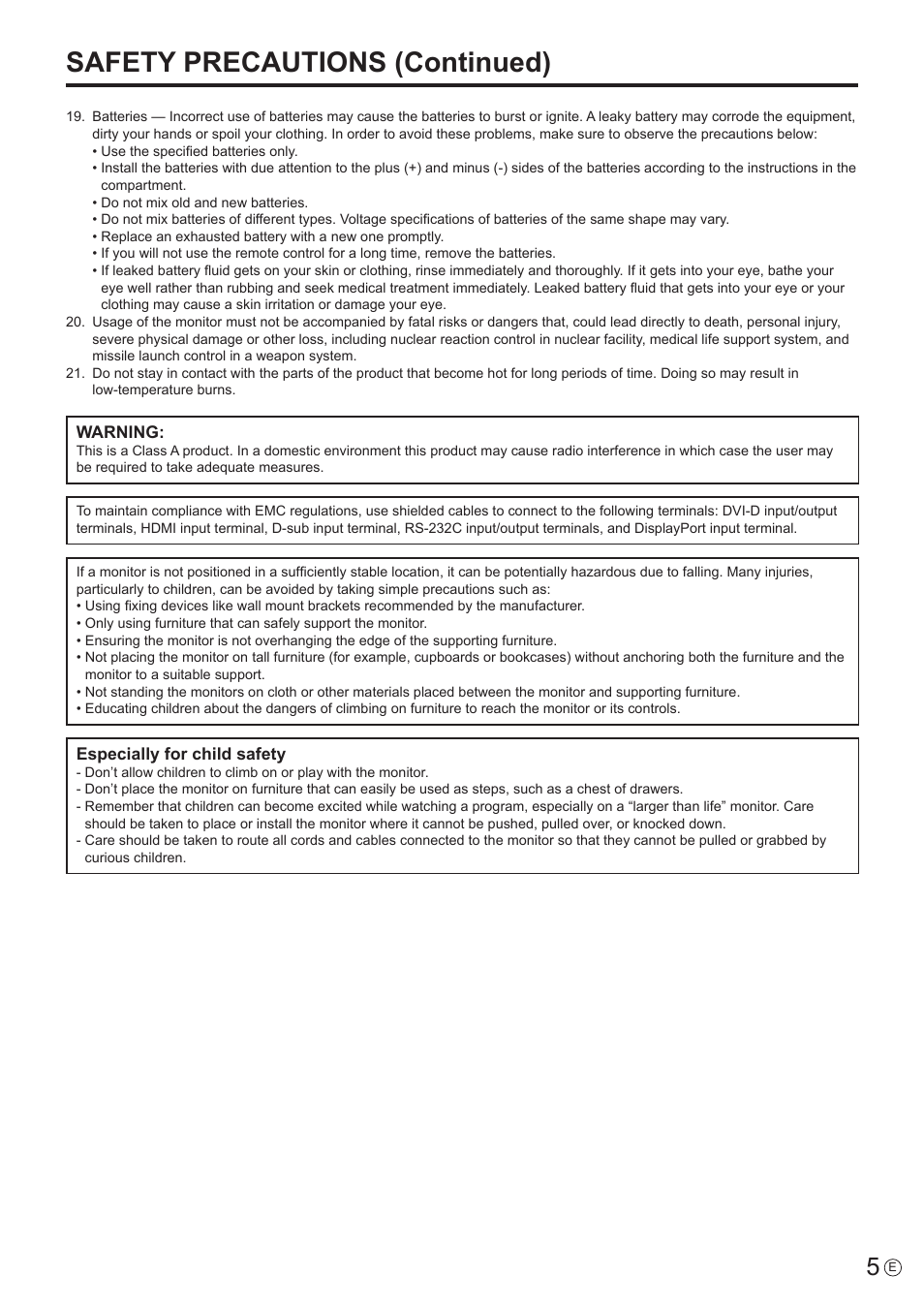 Safety precautions (continued) | Sharp PN-U423 User Manual | Page 5 / 54
